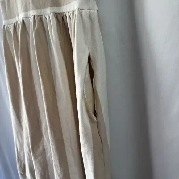 Evereve Women’s Dress Beige White stripe XS Midi Classic Preppy Terry Pockets - Picture 4 of 10